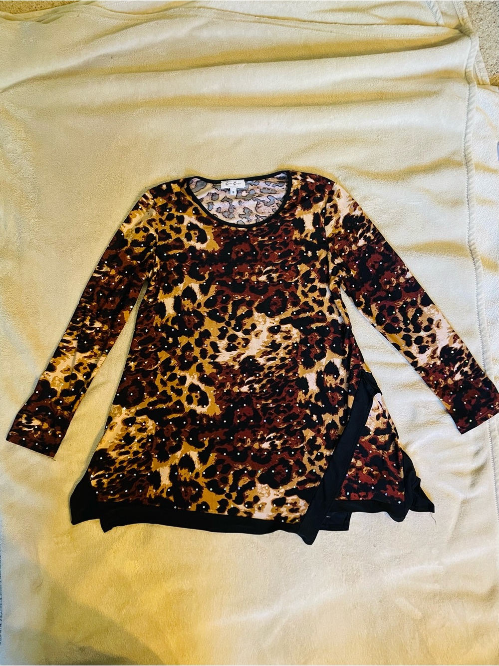 Cover Charge Leopard Print Long Sleeve Tunic Top - Brown & Black Size S